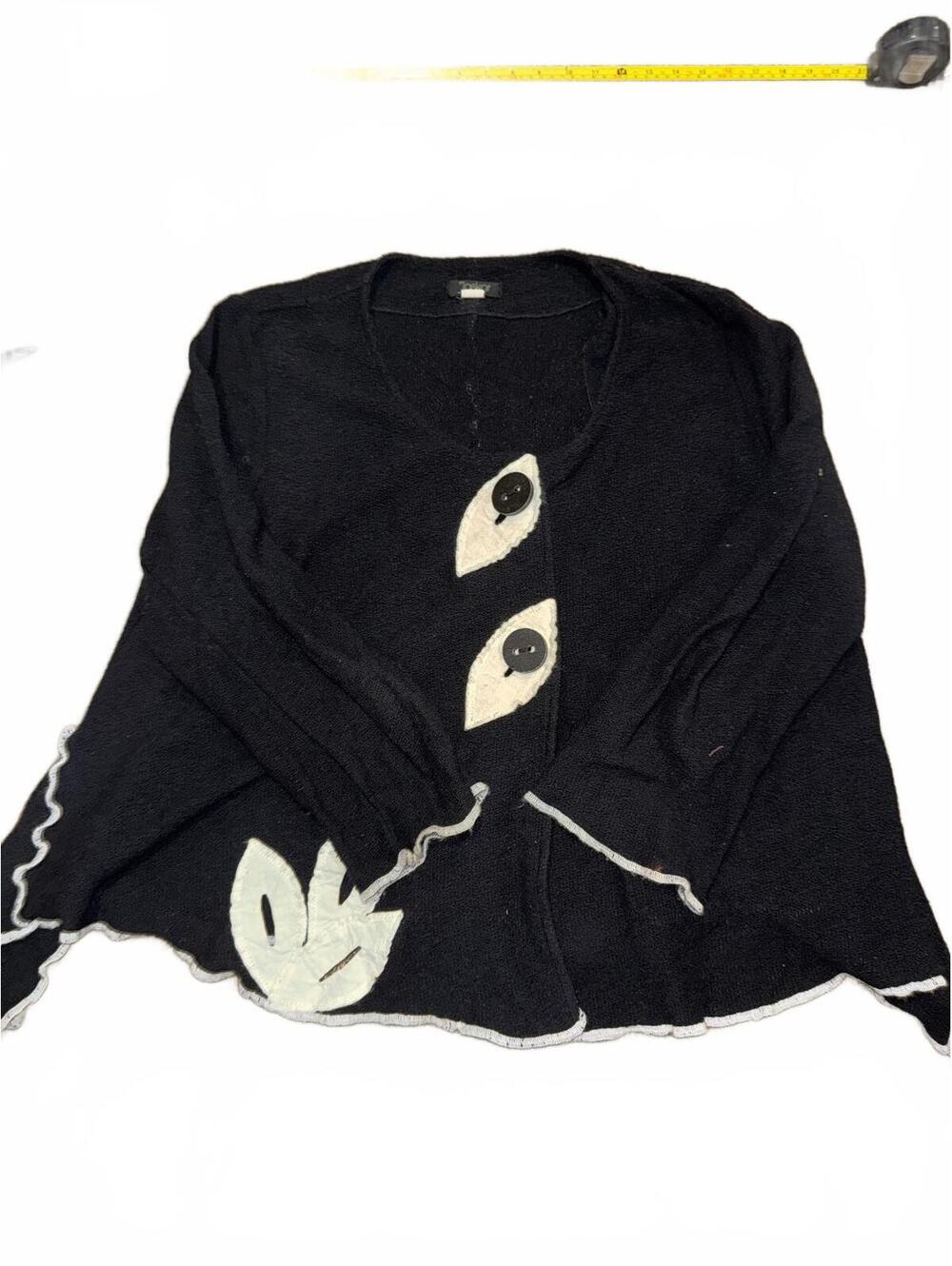 Women's Boutique Jaskar Black Knit Cardigan Sweater With Wooden Buttons Size XL